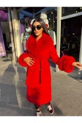 Kaşe peluş Kırmızı Palto Kaban